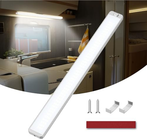 Kriogor Barra de 228 LED 12 V 10 W, 2000 lm, barra con interruptor, 42 cm, 6000 K, lámpara LED de 12 V para coche, caravana, camión, furgoneta, barco, remolque