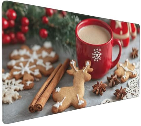 Gaming Mauspad XXL Kaffee Mousepad 1000x500x4mm Keks Verlängertes Mauspad Schreibtischauflage,Genähte Kanten Mauspad,Verbessert Präzision und Geschwindigkeit Wasserdicht Geeignet für Büro und Spiele