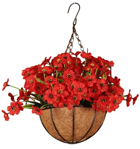 Artificial Hanging Baskets with Flowers - Realistic Artificial Flowers Hanging Flower Baskets - Realistic Artificial Hanging Plants