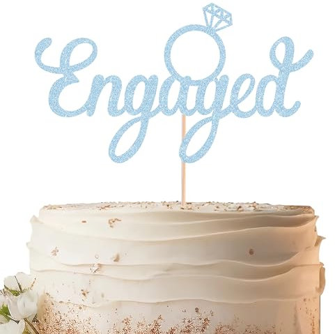EONNCNT Engaged Cake Topper - Light Blue Glitter Engagement Party Cake Decoration Supplies, Engaged Ring Sign, Just Engaged Cake Topper for Bridal Shower Wedding Engagement Party Photo Booth Props