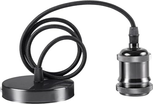 Seruno Lampara Cuerda Techo E27 Portalámpara de Metal Para Lámparas Colgante,con Cable Ajustable 100CM, Casquillos para Bombillas E27, Ideal para Isla de Cocina,Cafetería, Sala,Cromo Negro