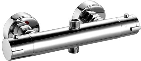 Miscelatore termostatico per doccia, in ottone cromato, anti-scottatura, uscita superiore 3/4, uscita inferiore 1/2, montaggio a parete