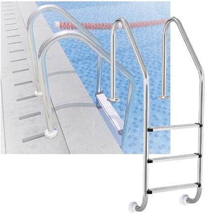 3 Steps Swimming Pool Ladder, Pool Step with Curved Armrest,Easy Climbing Swimming Pool Step for Water Park Hot Spring(Drilling,3-Steps1.0mm)