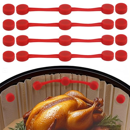 Gosknor 4 Ensembles Boucles Magnétiques en Silicone pour Papier Cuisson dans la Friteuse à Air, Fixation Sûre Clips Aimantés Résistant à la Chaleur Évite les Brûlures du Papier (Rouge)
