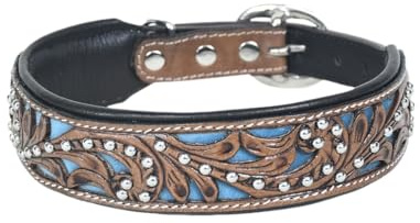 JF-Reitsport Leder Hundehalsband im Western-Design, Handgefertigt Trend Robust Breit 6 Größen 20 Designs (L, Modell 21)
