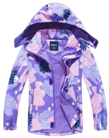 Hovkib Veste Imperméable Fille Veste Coupe-Vent Chaude et Imperméable avec Capuche Blouson Enfant Légère Polaire Veste de Randonnée pour Outdoor 3-12 Ans