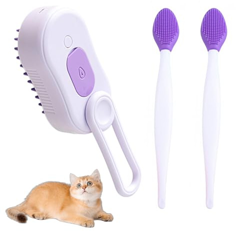 Shengxi 3-In-1 Katzenbürste mit Dampf, Dampfbürste Katze, Haustier Spray Massage Kamm, Multifunktionale Haustierbürste mit 2 Nasenbürsten für Langhaar Kurzhaar Katze