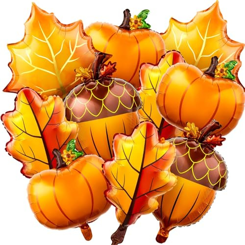 QINQINZIJIN 12 Pièces Ballons Thanksgiving, Ballons Décoratifs en Feuille d'érable, Ballon en Aluminium Citrouille Gland, Thème de Automne Decorations, Thanksgiving Fournitures de Fête