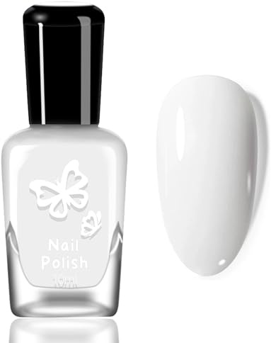 Vitt nagellack – glansig naturlig Shimmer snabbtorkande nagelpolering, giftfri klassisk vattenbaserat nagellack, utan UV-lampa, långvarig chipbeständig, färglack för kvinnor (klassisk vit)