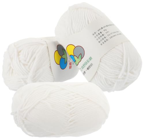 JEWEDECO Cotton Crochet Yarn for Dishcloths and Knitting, 3 Rolls White Hand-Knitting Spool, Good Flexibility and Slender Supple Cotton for Crochet Supplies, Machine Washable