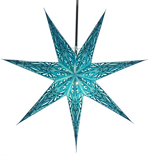 GURU SHOP Faltbarer Advents Leucht Papierstern, Weihnachtsstern 60 cm - Devi Türkis
