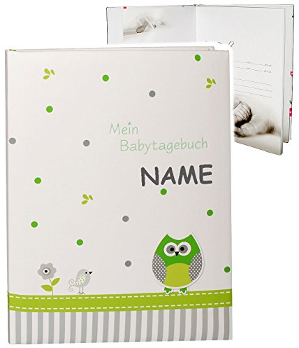 alles-meine.de GmbH Babytagebuch - Baby - lustige Eule & Punke - grün - incl. Name - Gebunden zum Einkleben & Eintragen - groß - Fotobuch/Fotoalbum/Babyalbum/Album - fü..