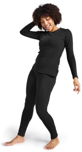 LAPASA Damen Innenfleece Thermounterwäsche Set, Thermooberteil & Thermohose Leggings Funktionsunterwäsche Sets, L44 Schwarz, 300 Extra warm, XXL