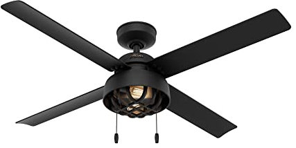 Hunter Spring Mill, Outdoor or Indoor, Ceiling Fan, 52 inch, Matte Black