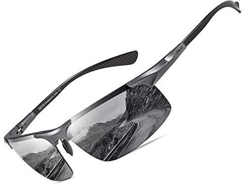 DUCO Herren Polarisierte Sonnenbrille mit Metallrahmen und Kohlefaser Brille Beine UV400 CAT 3 8277 (grau)