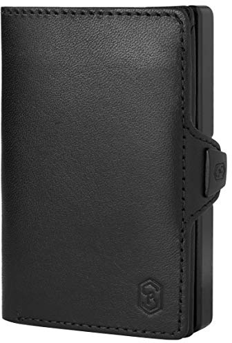 ZNAP® Slim Wallet Kreditkartenetui | Geldbörse Herren klein | Kartenhalter | Kartenetui | Portemonnaie mit RFID Schutz | 12 Karten | Schwarz Leder