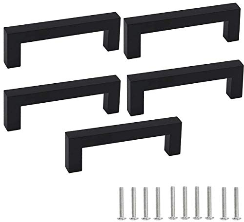Drenky 5 Stück Schwarz Rostfreier Stahl Türknäufe, Möbelgriff mit Schraube für Schublade, Schrank, Möbel, Küche, Heimdekoration, Lochabstand 64 mm