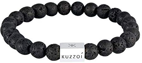 Kuzzoi Buddha Herren Naturstein Armband elastisches aus Lava Perlen (8 mm) | mit Bead 925 Silber für den Mann