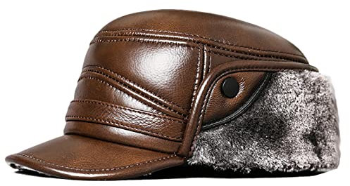 DongBao Herren Winter Schiebermütze mit Ohrenklappen,Damen Warm Baseball Kappe mit Ohrenschutz, Leder Fliegermützen