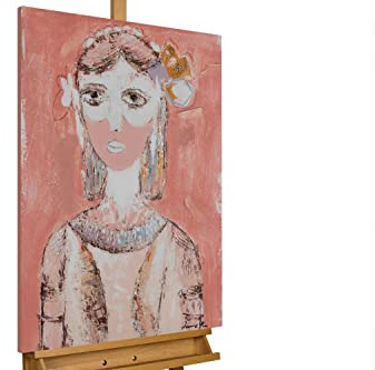 Kunstloft Cuadro decorativo | 100% PINTADO A MANO | 60x90cm | Pintura 'Mysterious Princess' | Mujer | Rosa Blanco | Cuadro moderno en lienzo