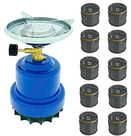 Greenpoint mini Campingkocher mit 10x190g Gaskartusche - Mini tragbarer Gaskocher mit 10 Stechkartusche, Gaskocher mit 10 butan Stechgakartusche