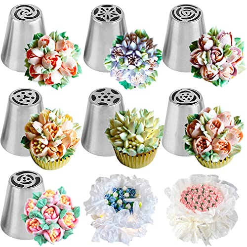 7pcs Russian Piping Nozzles Flower Frosting Nozzles Cake Decorating Nozzles Set Rose Tulip Icing Piping Tips Cake Decorations Supplies DIY Baking Tools Kit