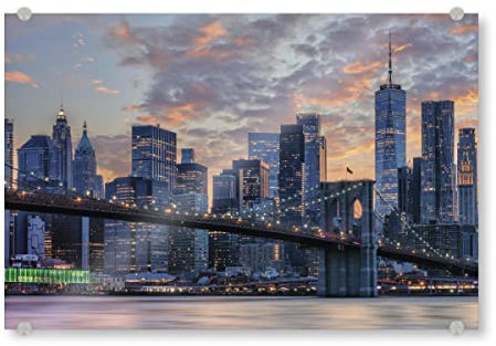 artboxONE Acrylglasbild 45x30 cm Städte New York bei Sonnenuntergang Bild hinter Acrylglas - Bild ny berühmt Brooklyn