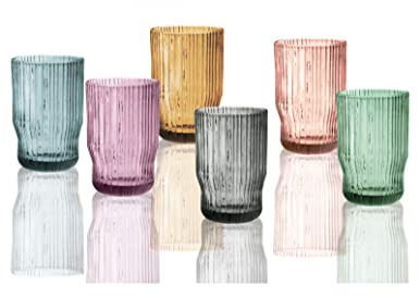 BRANDANI BICCHIERE PLISSE' SET 6 PZ COLORI ASSORTITI VETRO 51068