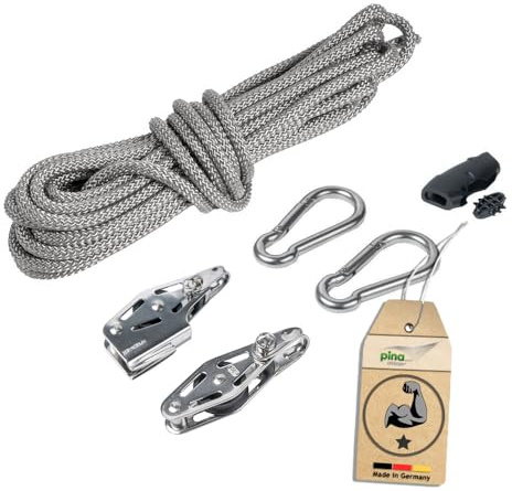Pina DESIGN seit 1979 - Sonnensegel 2-Fach Flaschenzug Set - mastseitig, für Sonnensegel Masten/Profi Spannsystem zum Spannen & Befestigen/Robustes Seilzugsystem mit integrierter Klemme