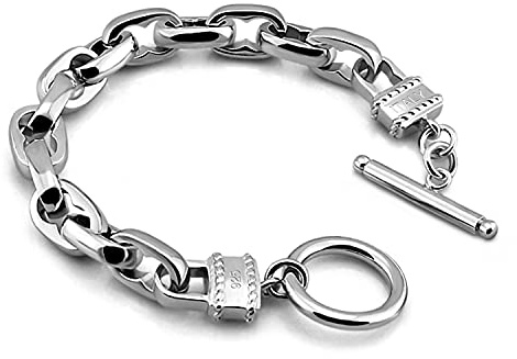 Dankadi Bracelet Massif en 925 Argent Largeur 10.5MM 9MM pour Homme Femme, Gourmette 7 7.5 8 8.5 9 9.5 10 Rolo Chaîne D'ancre Carrée Bijou Moderne pour Punk Hip Hop Accessoire(7 inch,9MM)