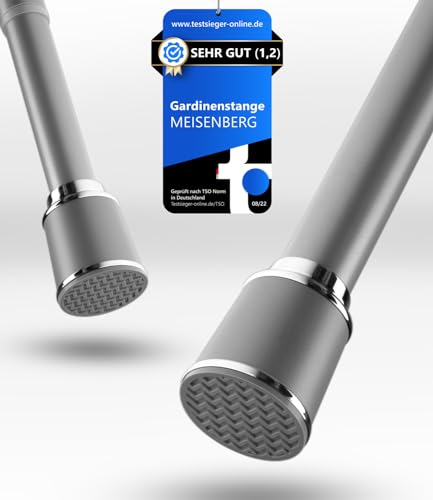 MEISENBERG Gardinenstange zum Klemmen 170-220cm, Grau, Ø 32 mm, Duschstange ohne Bohren - Vorhangstange Klemmstange für Fenster, Dusche, Terrasse und Trennwand