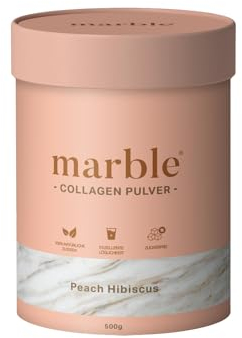 marble® Collagen Pulver 450 g - Collagenpeptide skin glow - 60 Tage risikofrei testen - Aminosäuren Komplex hochdosiert - Kollagenpulver in Pappdose ohne Plastiklöffel – Peach Hibiscus