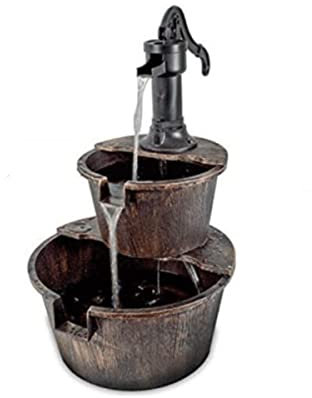 Outdoor Garden Water Fountain 2 Tier Garden Water Barrel Fountain Pump Cascade Patio Deck Outdoor Ornament Floor-Standing Waterfalls Fountains for Home Yard Decoration