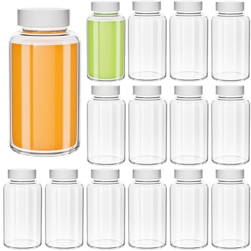 Yishik Glas-Saftflaschen, 15 Stück, kleine Gläser mit weißem Deckel, 120 ml, leere Schnapsflaschen für Getränke und Reisen