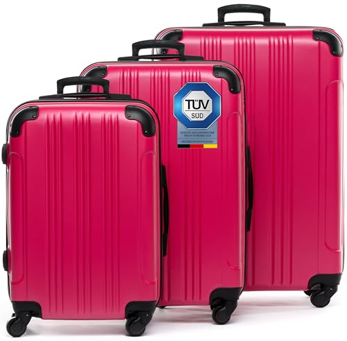 FERGÉ set di 3 valigie viaggio QUÉBEC - bagaglio rigido dure leggera 3 pezzi valigetta 4 ruote rosa