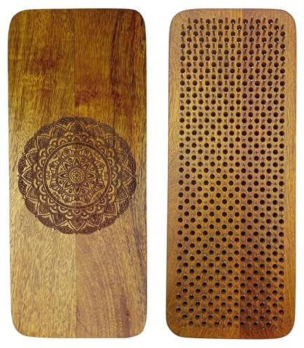 SattesGrün® Sadhu Board aus Mangoholz mit Mandala-Motiv – Handgefertigtes Nagelbrett, 4 Nagelabstände für Yoga, Meditation & Achtsamkeit
