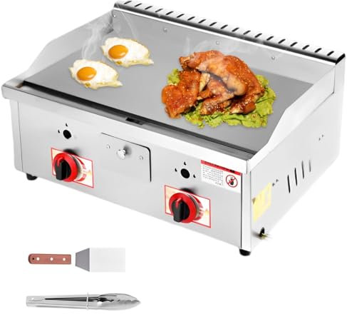 Professionale Piastra a Gas Portatile Ferro Acciaio Inox Piastra Antiaderente 55 x 35 cm Protezione Antischizzi Cassetto Scarico per Grasso Adatto per Ristoranti Bar Camping (55 X 35cm)