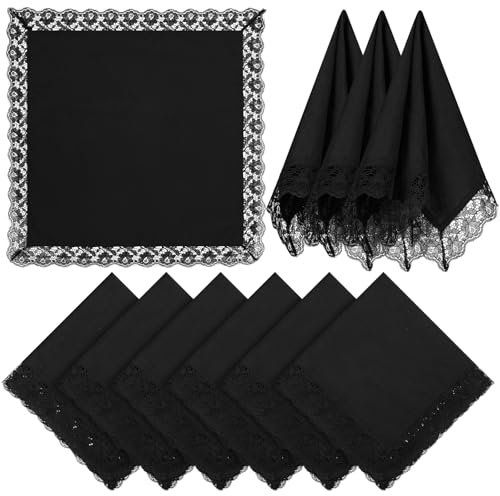 6 Pack 23'' Women Handkerchiefs Bulk Lap Scarf Ladies Cotton Lace Handkerchief for Lap Covers Religious Church Office Gift(Black)