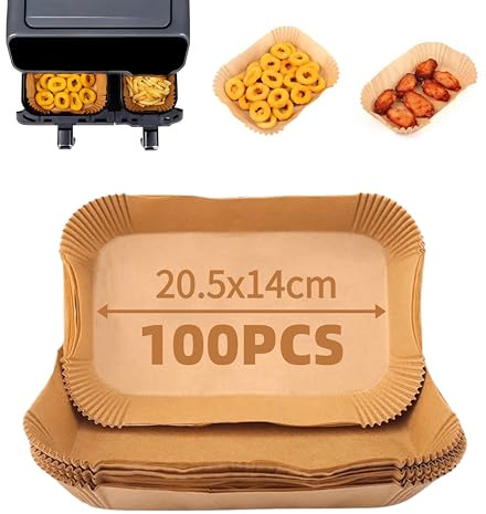 Abonana 100 Pièces Papier Cuisson Paper Liner, Papier Cuisson Air Fryer, Papier Cuisson pour Ninja Air Fryer, Food-Grade BPA Gratuit pour friteuse sans huile 5 à 8 litres - Idéal pour la cuisson saine