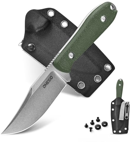 Omesio Petit Couteau d'extérieur En Acier D2, Lame De 7,8 cm, étui Kydex Avec Pierre à Aiguiser, Couteau Edc Conforme à La Norme 42a, Manche Micarta, Corde En Nylon Supp