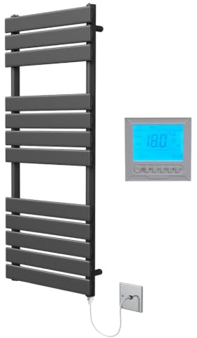 Richmond Black Electric Heated Towel Rail 500mm W x 1200mm H + Timer