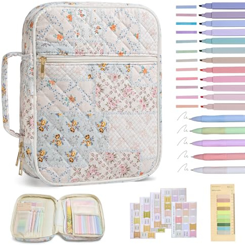 Bible Cover Case for Women Large Bible Cover with Durable Handle Quilted Bible Carrying Case for Girls Bible Study Supplies Accessories (Spliced Flower, Spliced Flower)