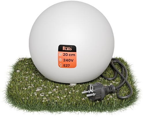 SMART LED Kugelleuchte für Garten IP65-20 cm Kugel Außenleuchte Optik - E27 230V - winterfest - Erdspieße, austauschbare Lichtquelle, Weg- und Gartenbeleuchtung (Ø 20 cm)
