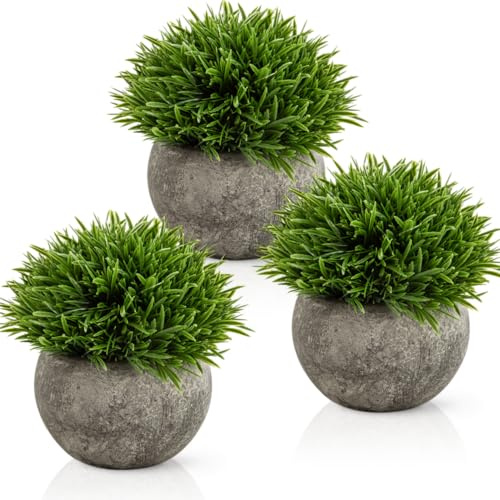 PASCH Uppsättning av 3 konstgjorda växter som riktiga (13 cm) i naturfiberkrukor | Dekoration vardagsrum, kök, sovrum, hall, bord, fönsterbräda, kontor, badrumsdekoration | konstgjorda växter i kruka