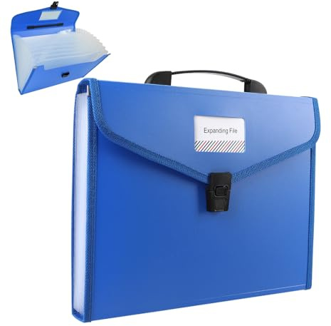 Scatola Organizer per File A4 Cartelle con Manico, 13 Tasche Cartelle Documenti Portatili per Scartoffie, File a Fisarmonica Scatola Archivio Espandibile Organizer Documenti per Ufficio Scuola Casa