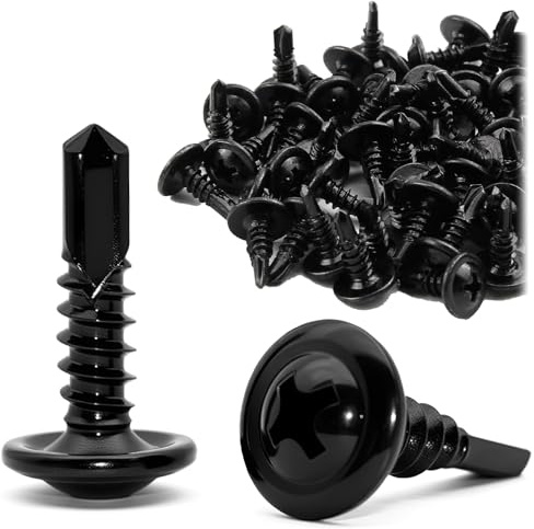 60PCS Self Tapping Screws,M4.2x13mm Wafer Head Self Drilling Screws Stainless Steel Drilling Tek Screw Black Oxide Coated for Sheet Metal Aluminum Plastic Wood Flat Head High-Strength