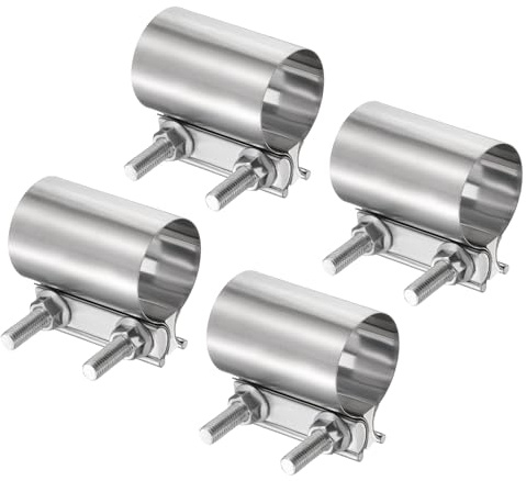 sourcing map 4pcs Exhaust Clamp 53-61mm Stainless Steel Lap Joint Band Clamp Exhaust Pipes Connection with M10x55.5 Screws for Car Muffler Elbow Pipes