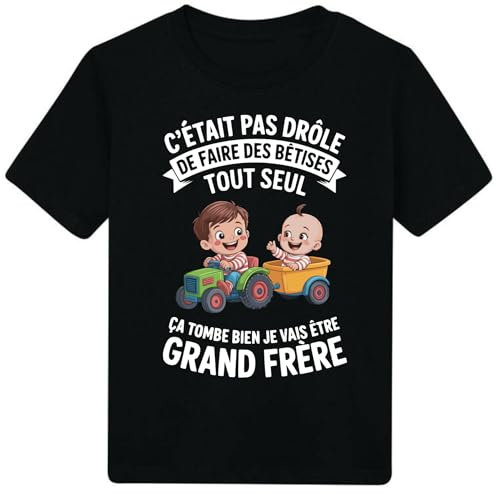 [21-4] Enfant Futur Grand frère/Bêtises/Idée Cadeau Annonce Grossesse Papa Grands Parents Mamie Tonton Super Hero (FR/ES, Âge, 4 Ans, Taille Normale, Noir)
