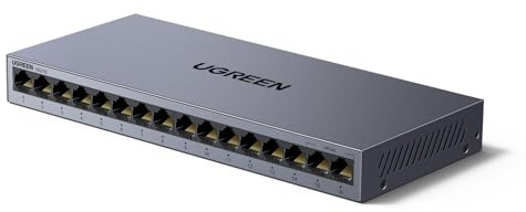 UGREEN Switch LAN 16 Porte Switch Gigabit Velocità Automatica 10/100/1000 Mbps Non Gestito RJ45 Plug and Play VLAN Scocca Metallica Switch Ethernet per TV Portatile Switch Router Monitor