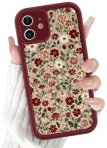 Xylota Handyhülle für iPhone 12 Mini 5,4 Hülle, Aesthetic Blumen Bunt Muster Mädchen Frauen Case, Weich Silikon Dünn TPU Bumper Stoßfeste Kratzfest Schutzhülle Cover für iPhone 12 Mini, Rot